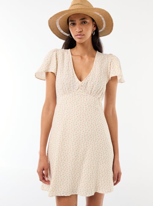 Short dress with butterfly sleeves in cotton and linen - Kiabi Short dress with butterfly sleeves in cotton and linen - Kiabi