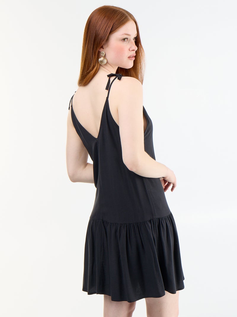 Short dress with thin straps and ruffled hem Black - Kiabi