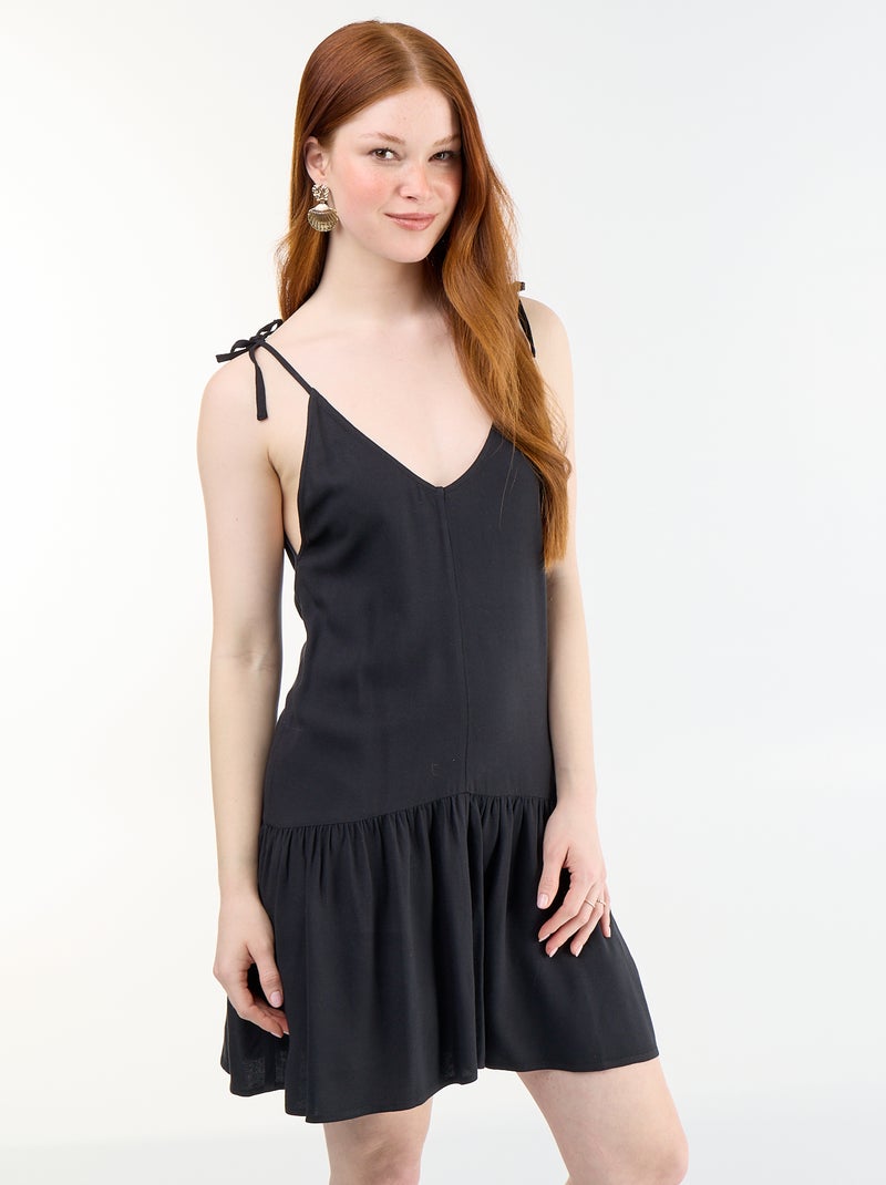 Short dress with thin straps and ruffled hem Black - Kiabi