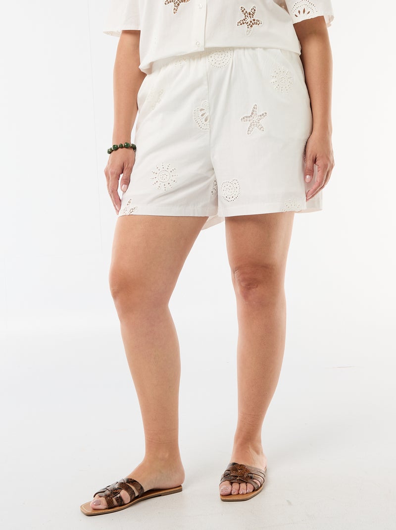 Short en coton à motifs ajourés Blanc - Kiabi