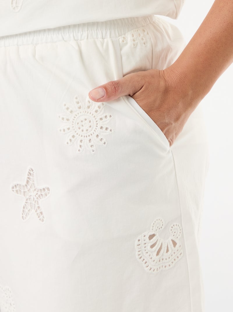 Short en coton à motifs ajourés Blanc - Kiabi
