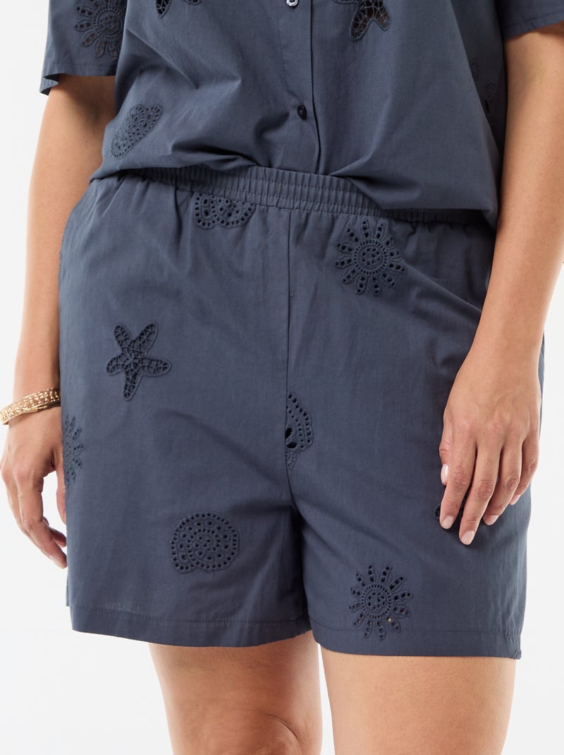 Short en coton à motifs ajourés Bleu - Kiabi