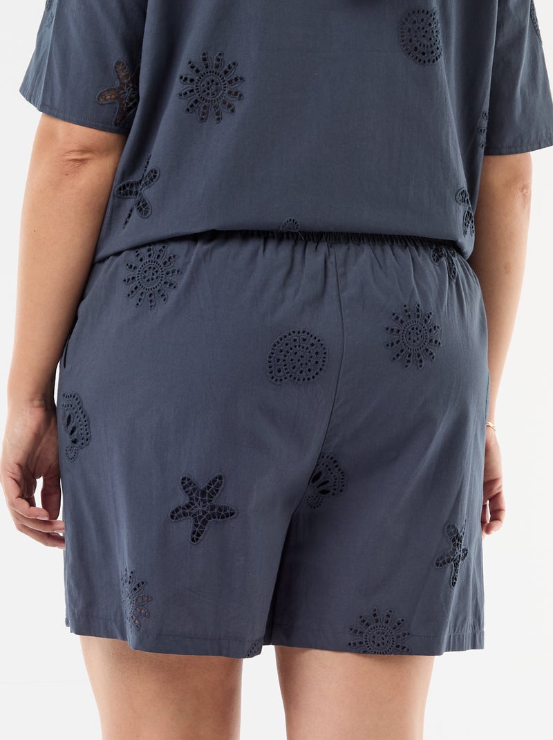 Short en coton à motifs ajourés Bleu - Kiabi