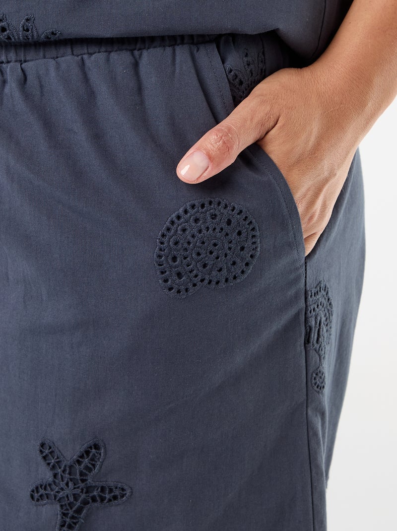 Short en coton à motifs ajourés Bleu - Kiabi