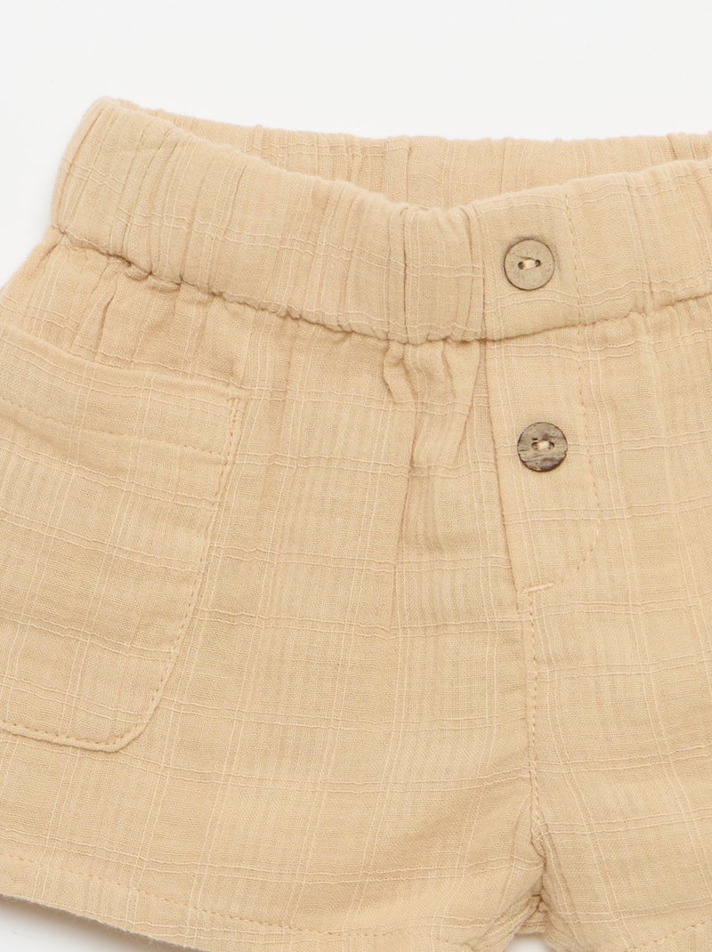 Short en coton avec 2 poches plaquées Beige - Kiabi