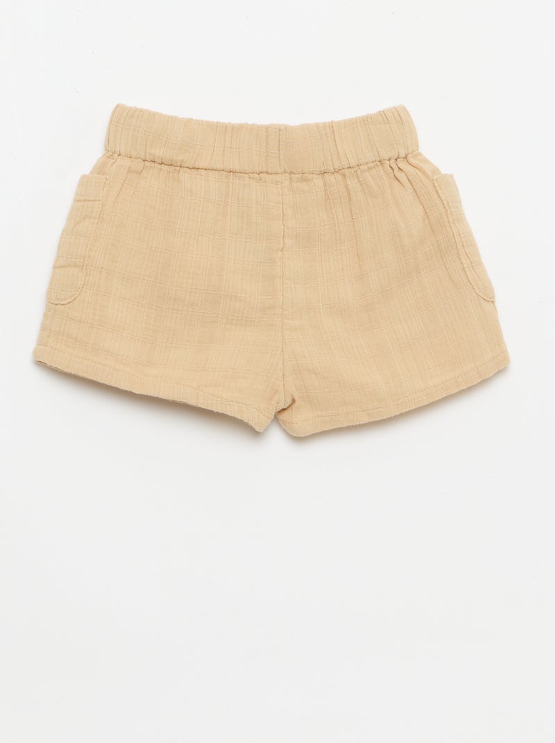 Short en coton avec 2 poches plaquées Beige - Kiabi
