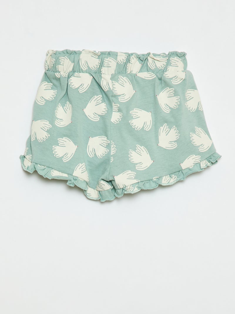 Short en coton avec ceinture à nouer et bas de jambe volantés Bleu - Kiabi