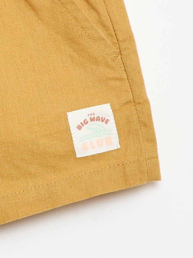 Short en coton et lin Jaune moutarde - Kiabi