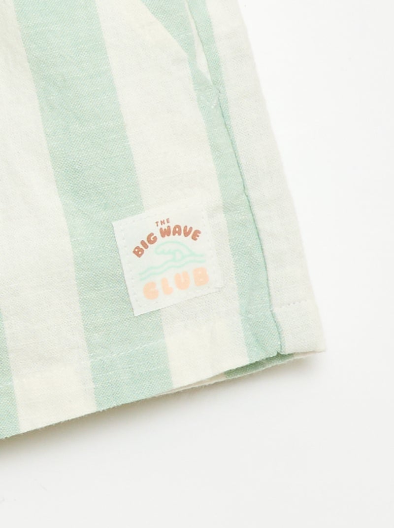 Short en coton et lin Vert - Kiabi