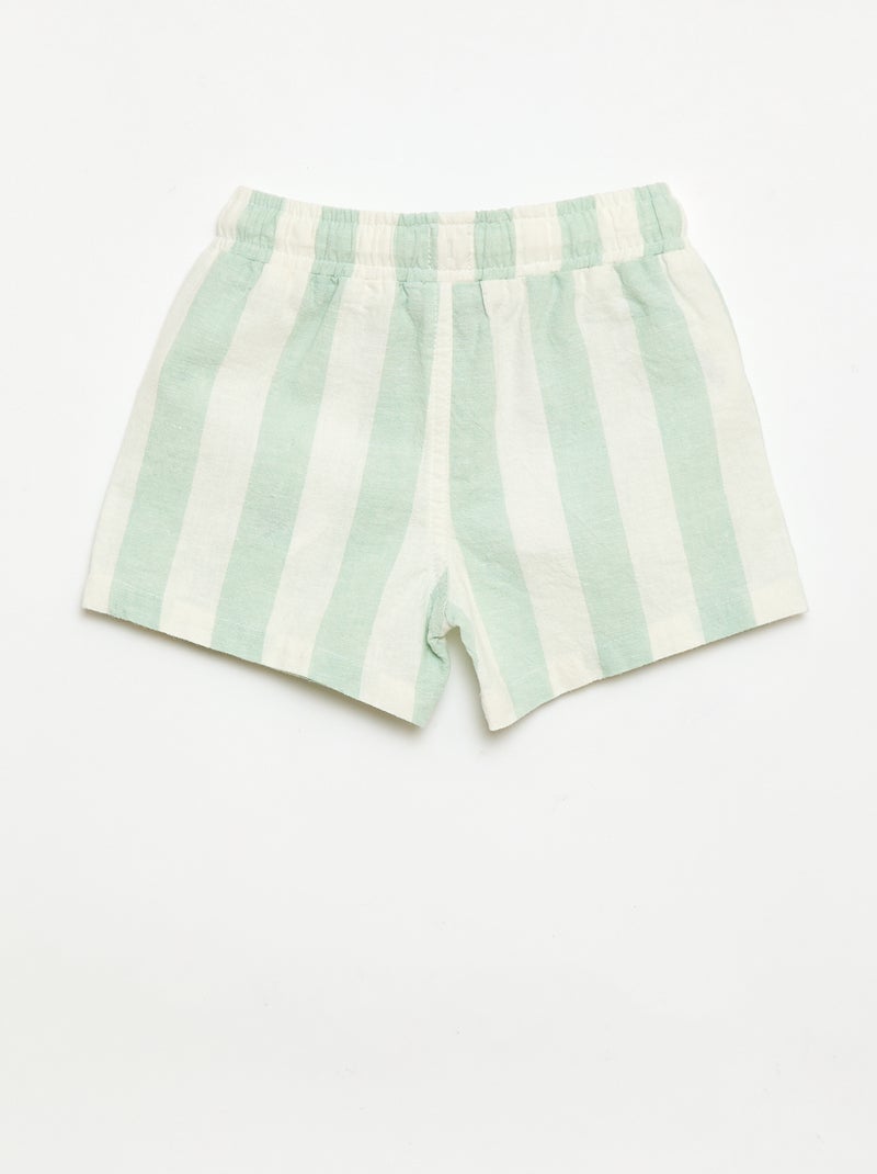 Short en coton et lin Vert - Kiabi