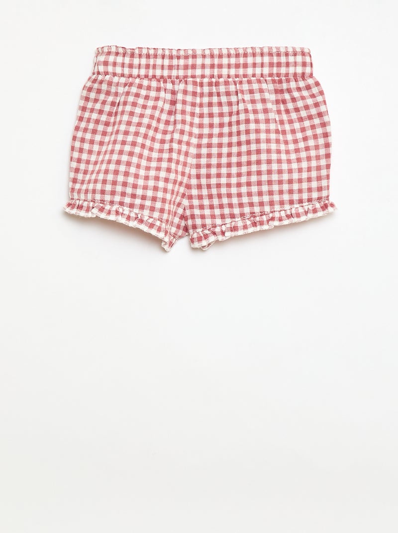 Short en coton tissé en coton et lin Rose - Kiabi