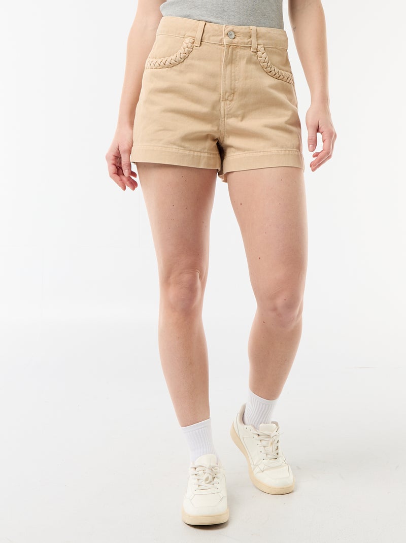 Short en denim avec poches tressées Beige - Kiabi