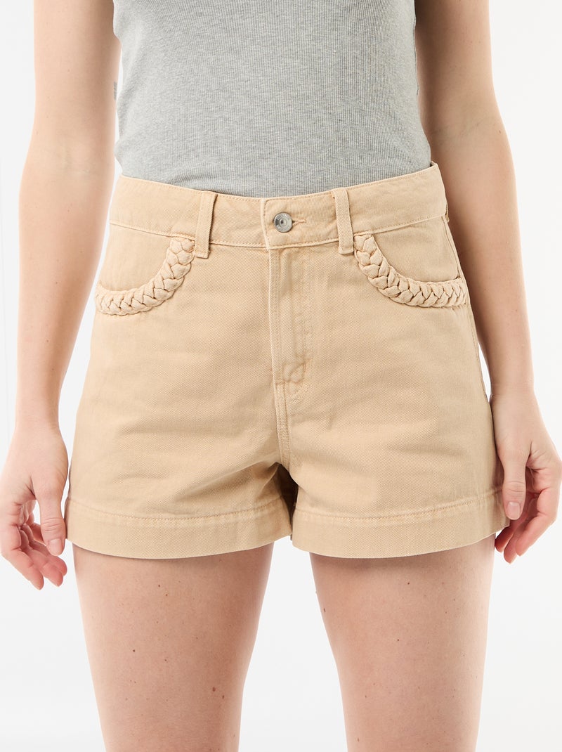 Short en denim avec poches tressées Beige - Kiabi