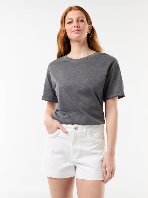 Short en denim avec poches tressées - Kiabi