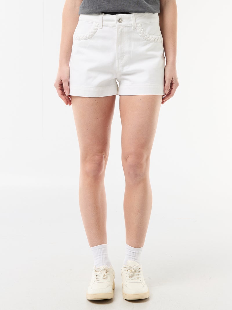 Short en denim avec poches tressées Blanc - Kiabi