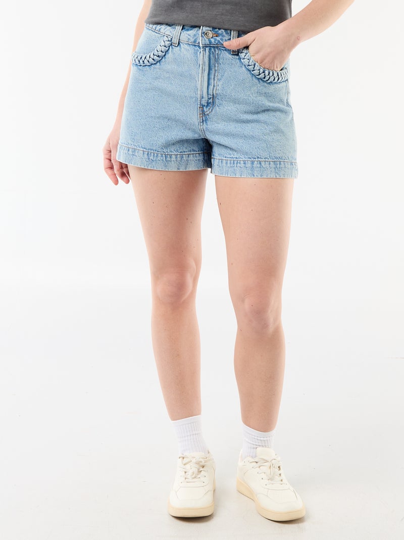 Short en denim avec poches tressées Bleu - Kiabi
