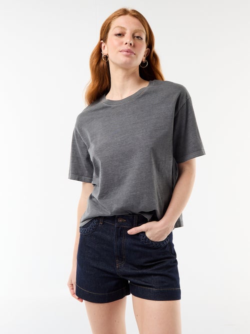 Short en denim avec poches tressées - Kiabi