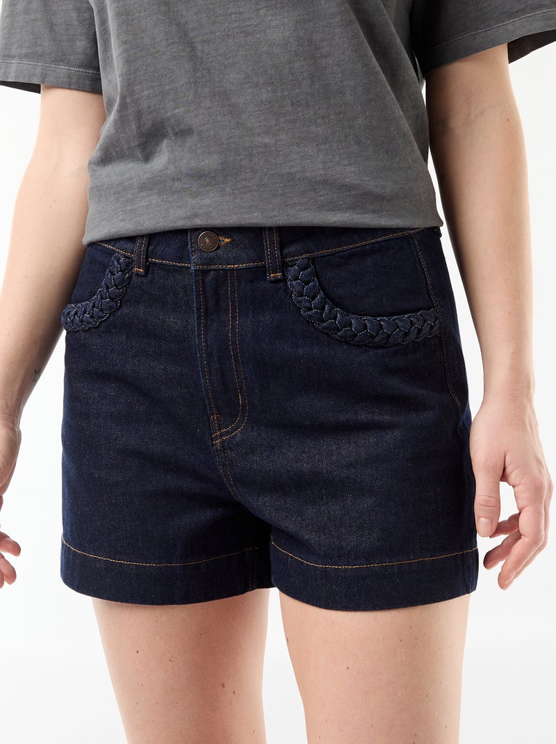 Short en denim avec poches tressées Bleu - Kiabi