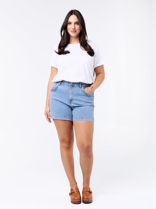 Short en denim avec poches tressées - Kiabi