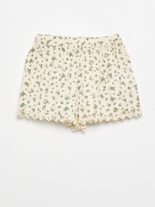 Short en gaze de coton avec imprimé à fleurs - Kiabi