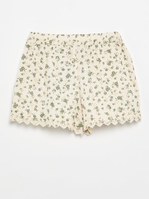 Short en gaze de coton avec imprimé à fleurs - Kiabi