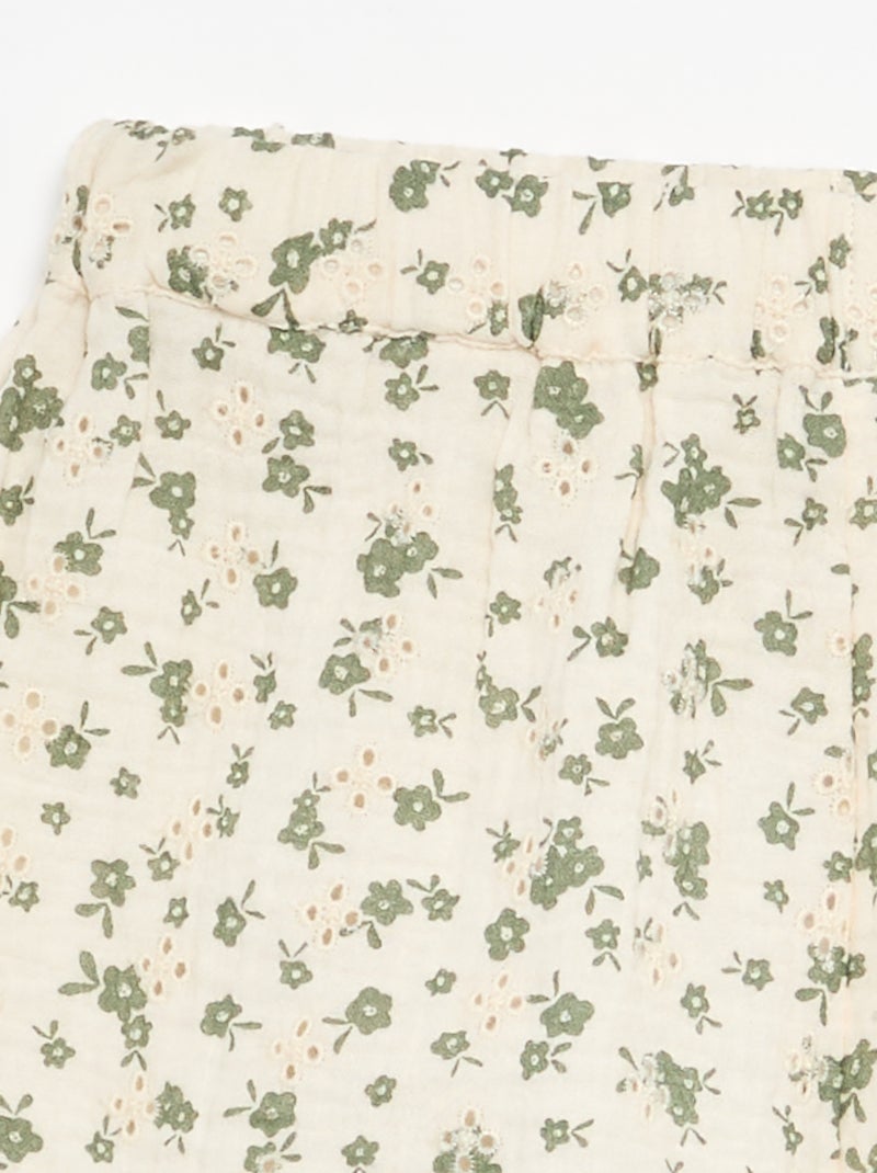 Short en gaze de coton avec imprimé à fleurs Kaki - Kiabi