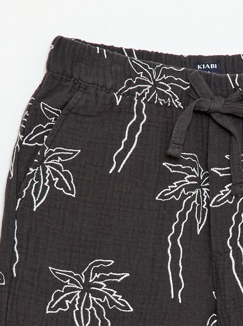 Short en gaze de coton en motif brodé Noir - Kiabi