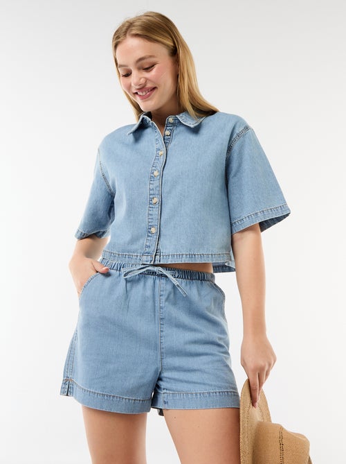Short en jean à taille élastiqué - Kiabi