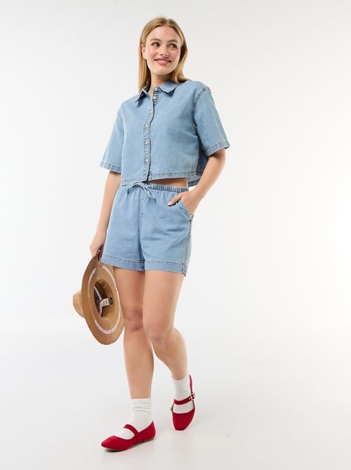 Short en jean à taille élastiqué - Kiabi