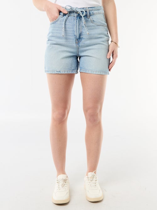 Short en jean taille haute avec ceinture à nouer - Kiabi