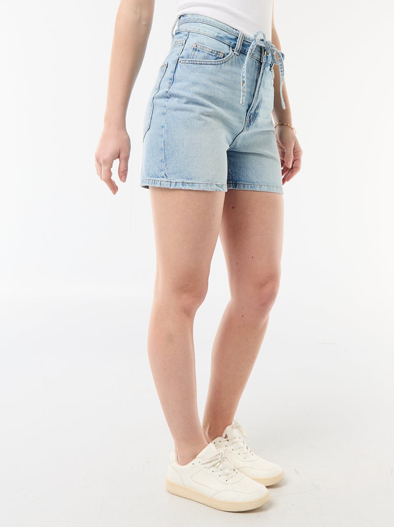 Short en jean taille haute avec ceinture à nouer Bleu - Kiabi