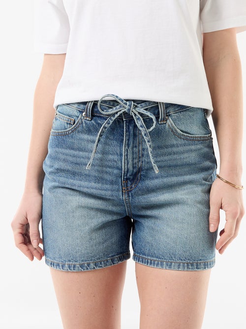 Short en jean taille haute avec ceinture à nouer - Kiabi