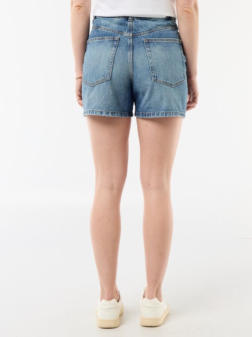 Short en jean taille haute avec ceinture à nouer - Kiabi