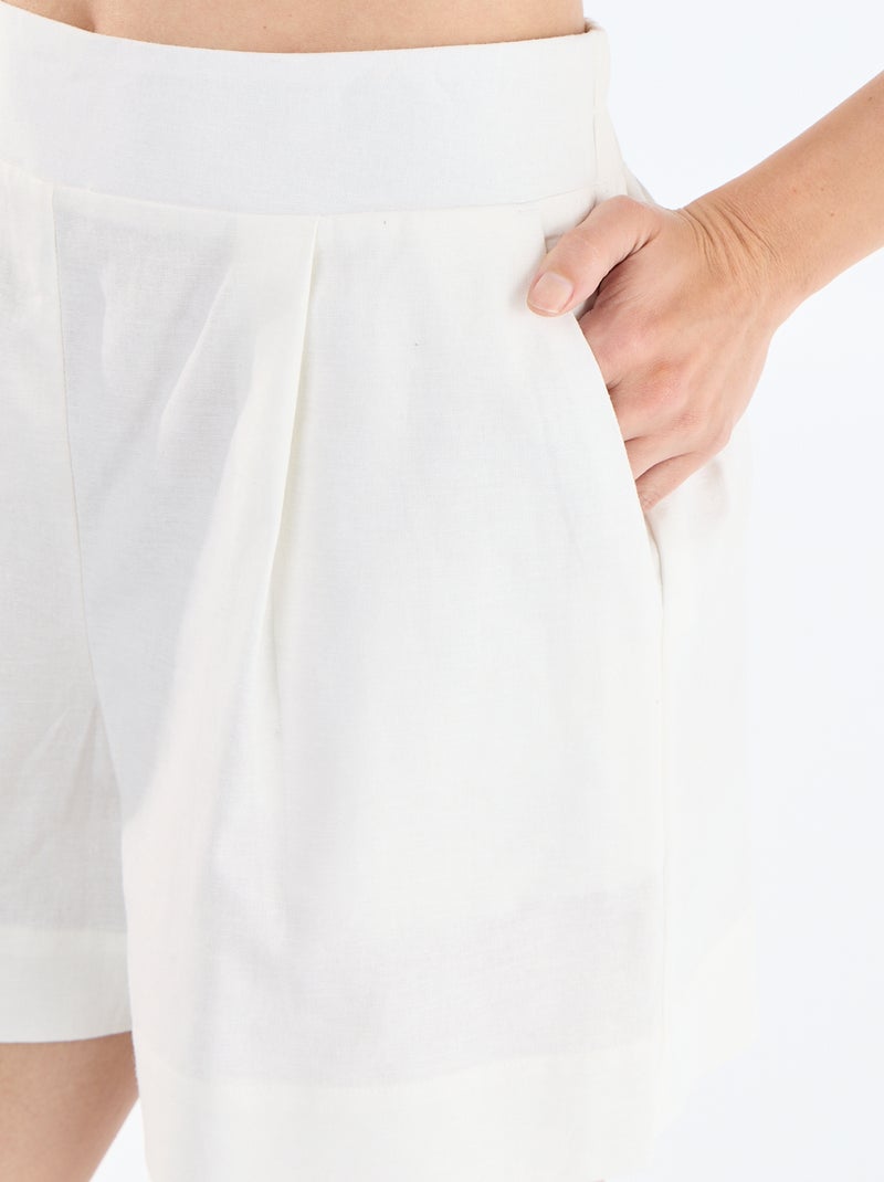 Short en lin mélangé uni Blanc - Kiabi