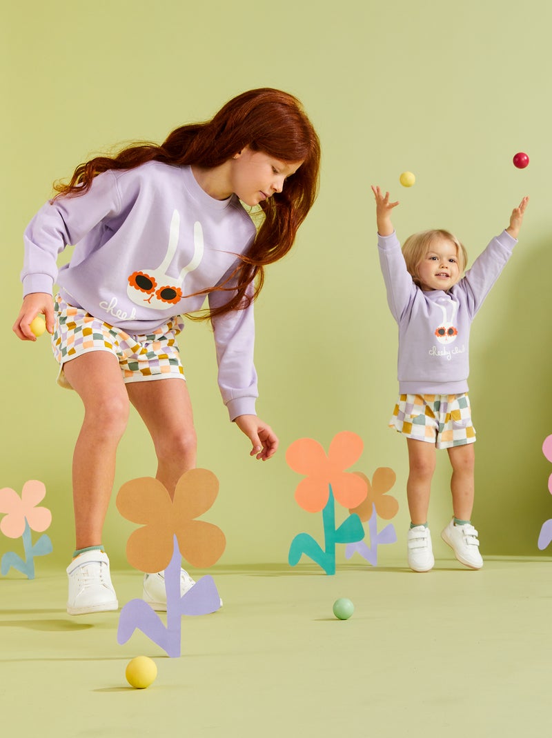 Short en maille crêpe à motif - Grafik Edition Blanc/rose - Kiabi