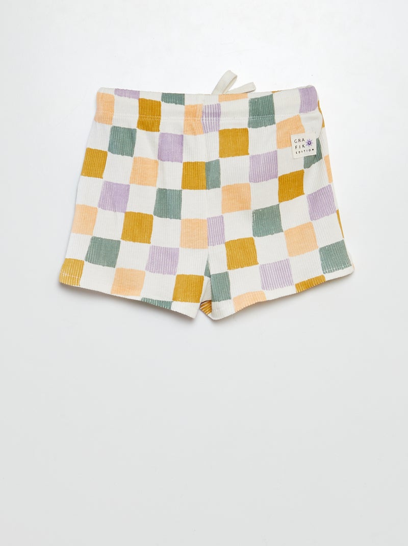 Short en maille crêpe à motif - Grafik Edition Blanc/rose - Kiabi