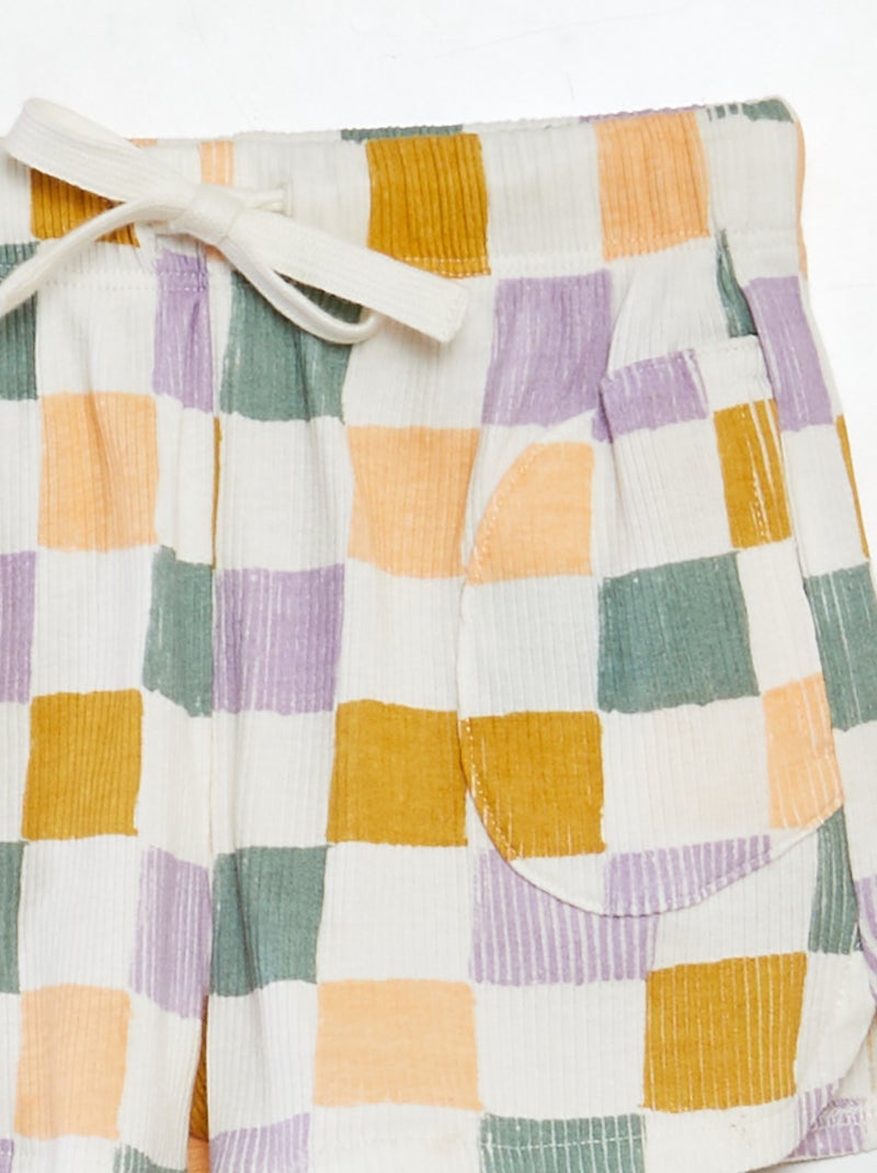 Short en maille crêpe à motif - Grafik Edition Blanc/rose - Kiabi
