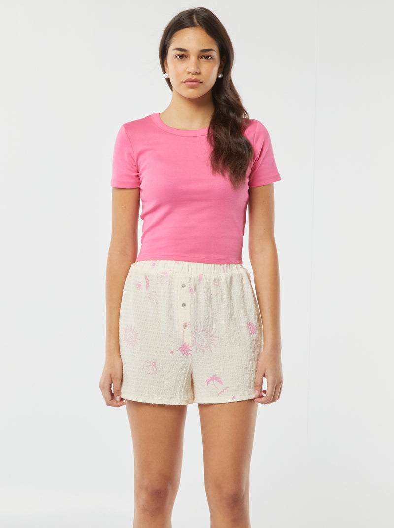 Short en maille gaufrée avec motif ROSE - Kiabi