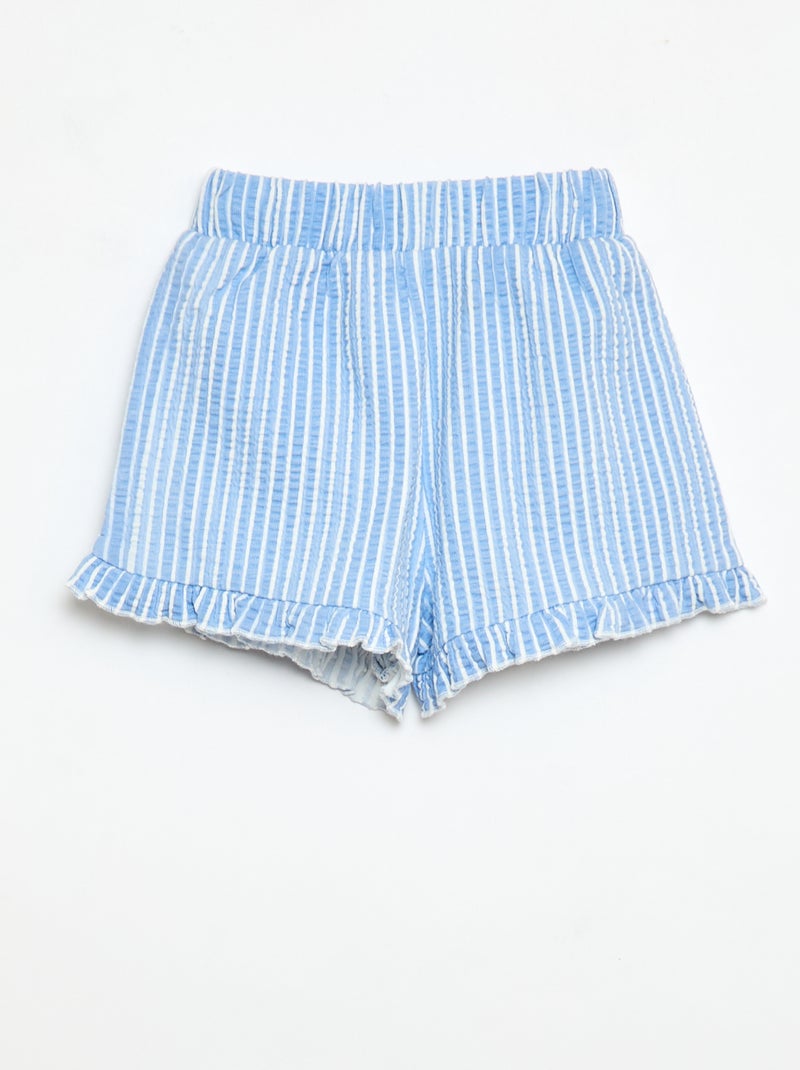 Short en maille gaufrée et volanté Bleu - Kiabi