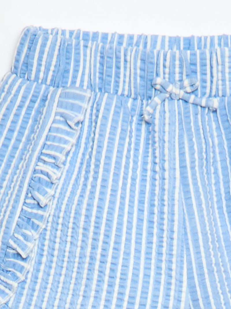 Short en maille gaufrée et volanté Bleu - Kiabi