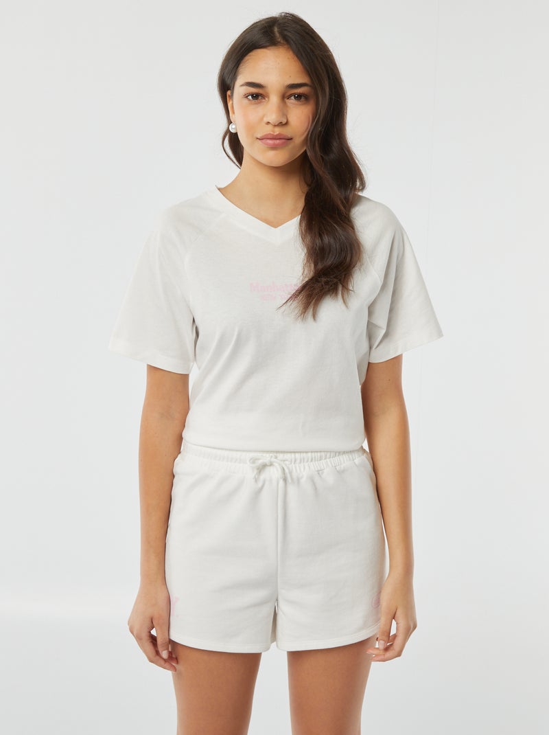 Short en molleton fin avec petit imprimé Blanc - Kiabi