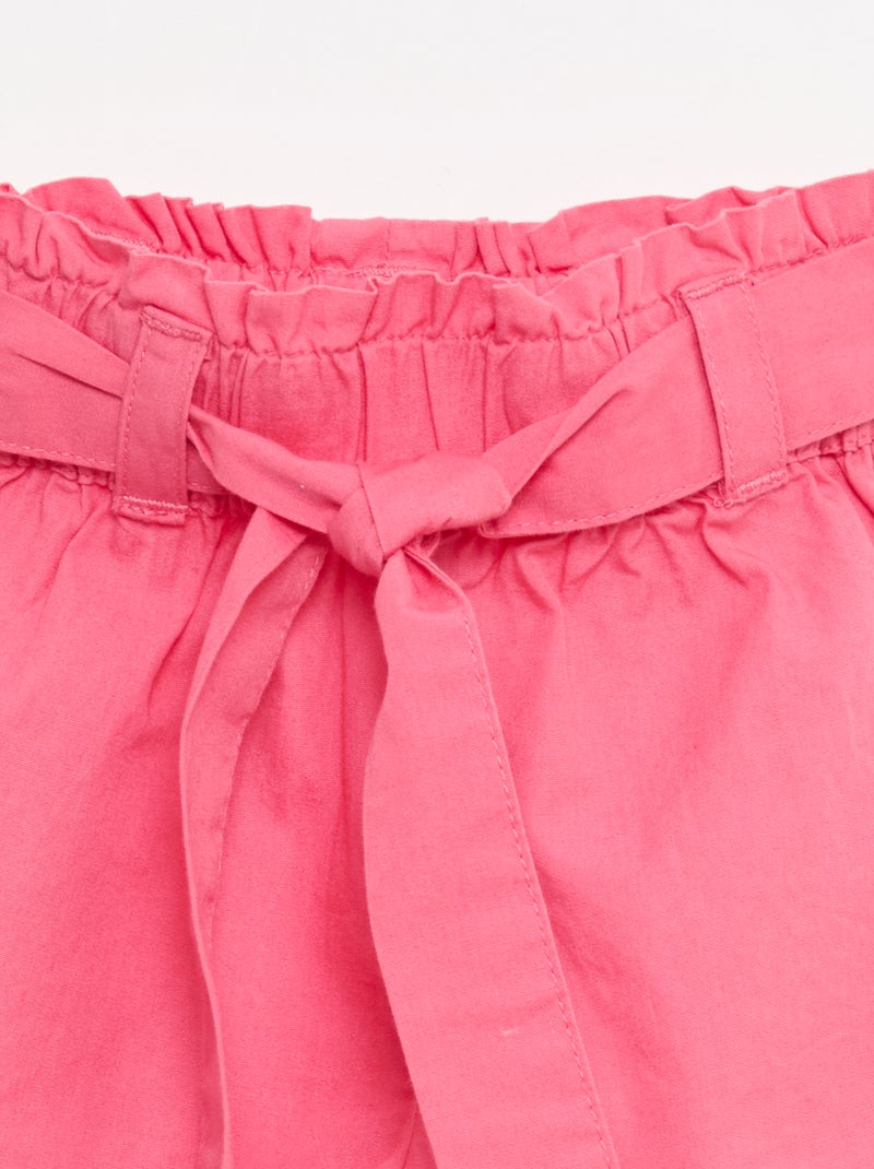 Short en popeline avec ceinture à nouer Rose - Kiabi