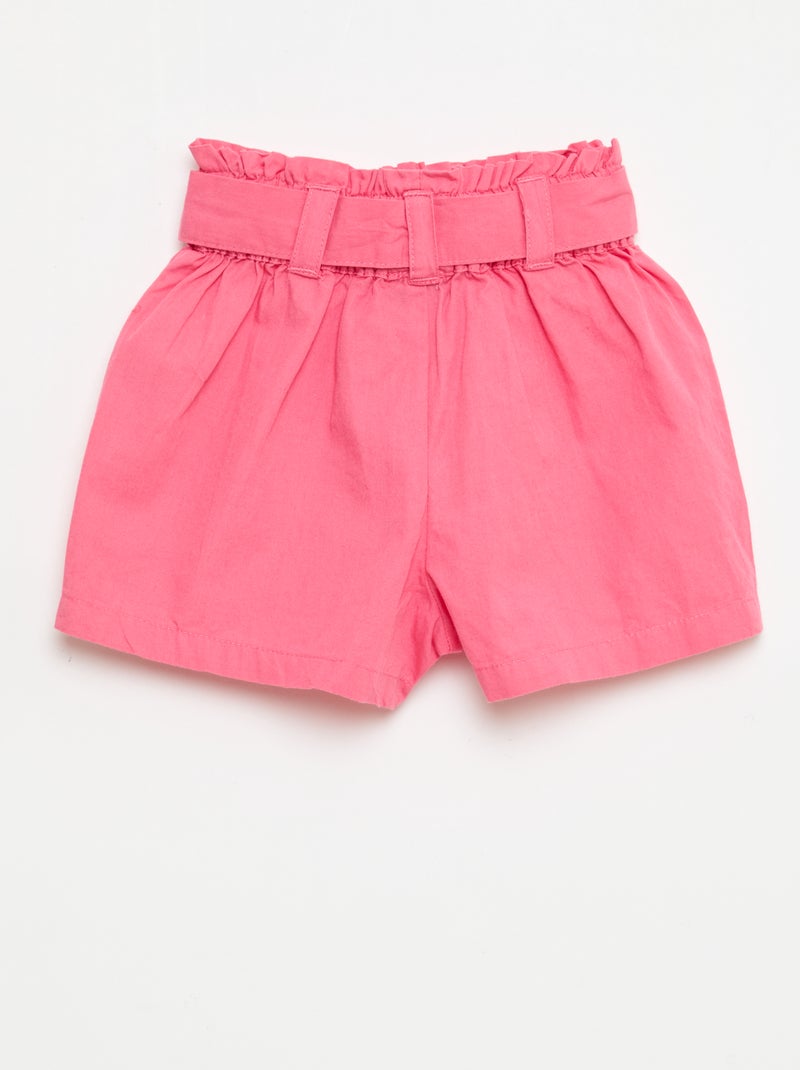 Short en popeline avec ceinture à nouer Rose - Kiabi