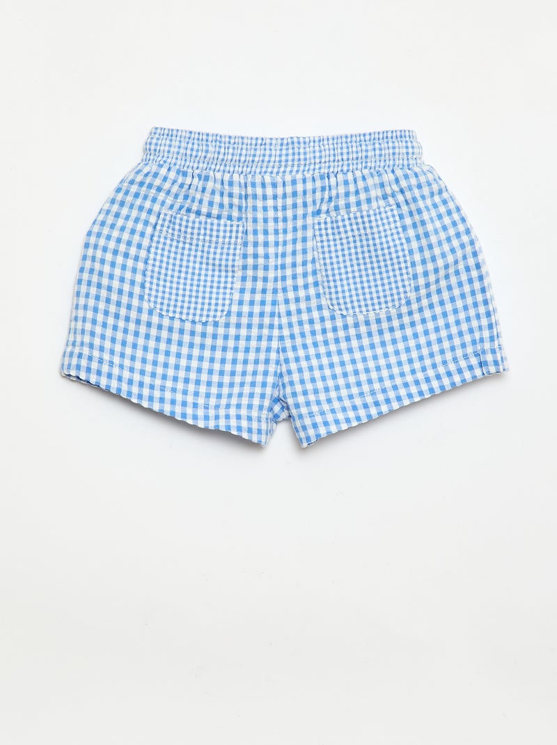 Short en seersucker motif Vichy Bleu - Kiabi