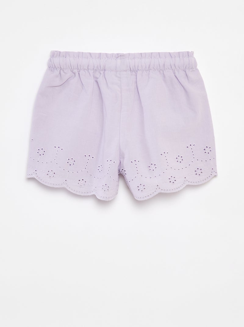 Short en voile de coton avec broderie anglaise 'Disney' Violet - Kiabi