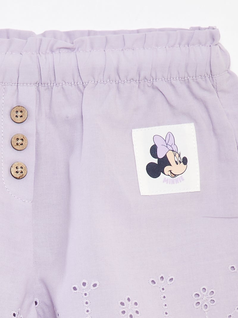 Short en voile de coton avec broderie anglaise 'Disney' Violet - Kiabi