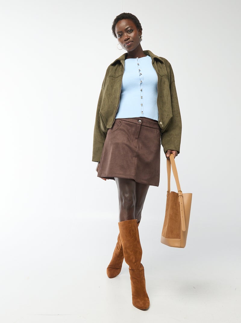 Short Faux Suede Skirt Brown - Kiabi