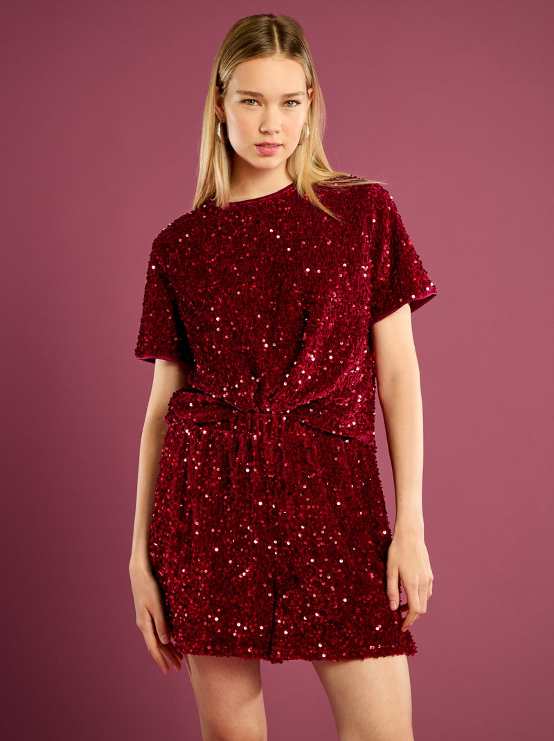 Short fluide de fêtes à sequins Rouge - Kiabi