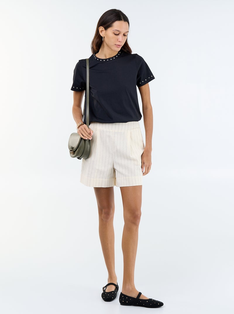 Short in misto lino tinta unita Beige - Kiabi