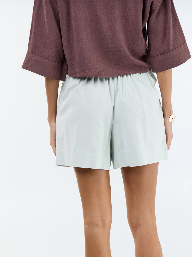Short in misto lino tinta unita Blu - Kiabi